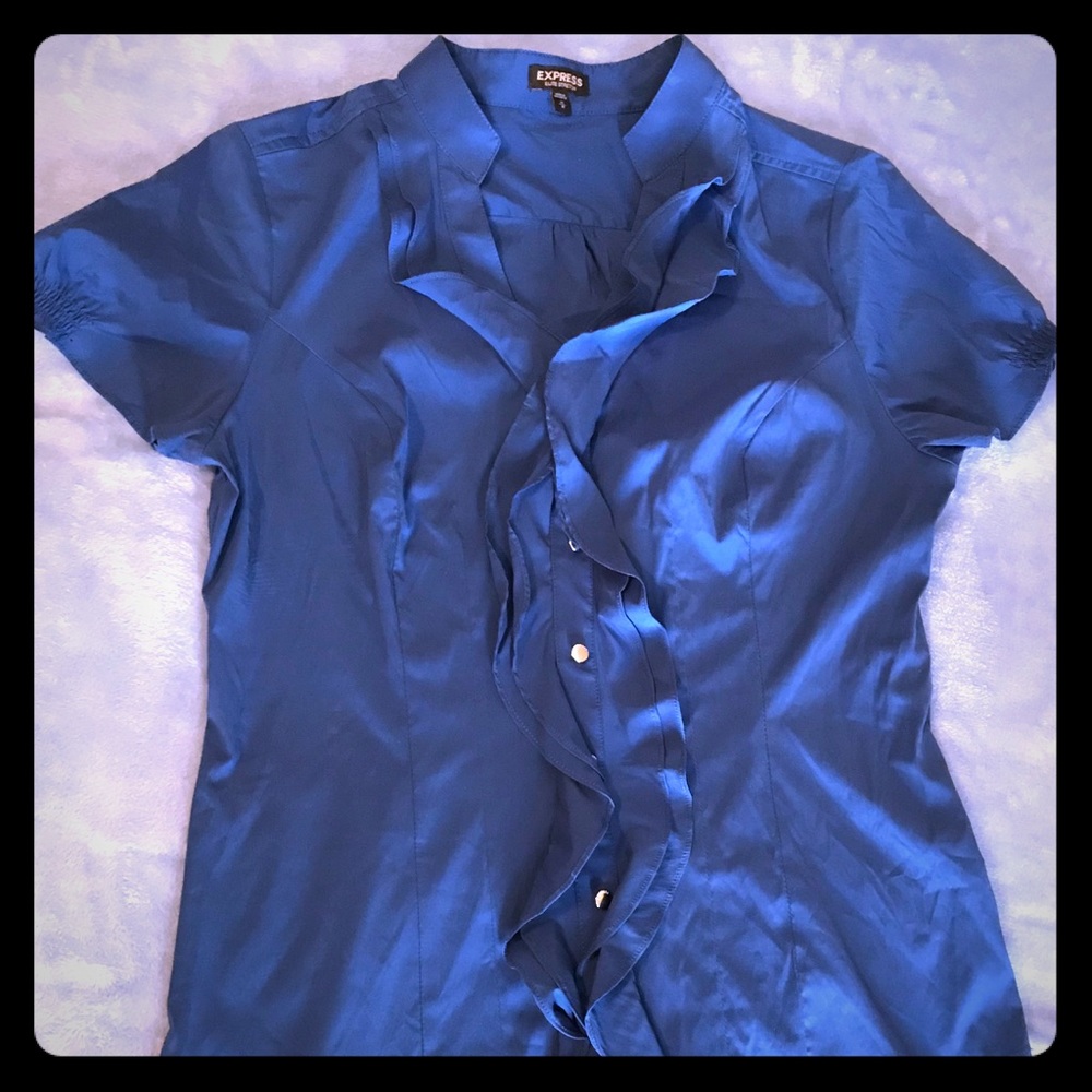 Express Elite Stretch Blue Blouse, Size Medium